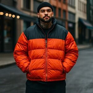 BPX Basics Puffer Down‎ Streetwear Urban Gray Orange Winter Jacket Men Size L